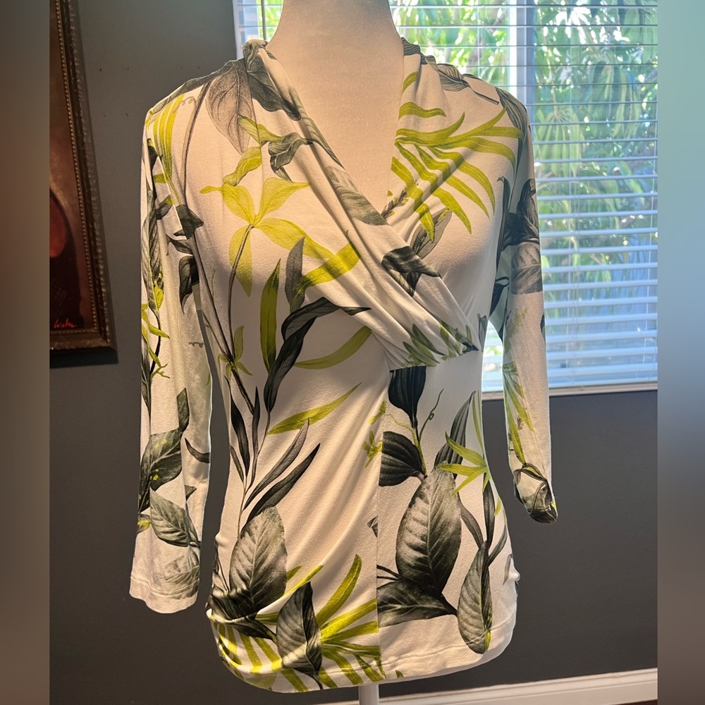 Madeline Tropical Wrap Blouse With 3/4 Sleeves. in EUC. Size 4